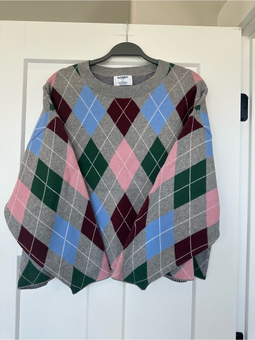Old Navy Gray Argyle Crewneck Sweater - Pink, Blue, Green, Burgundy